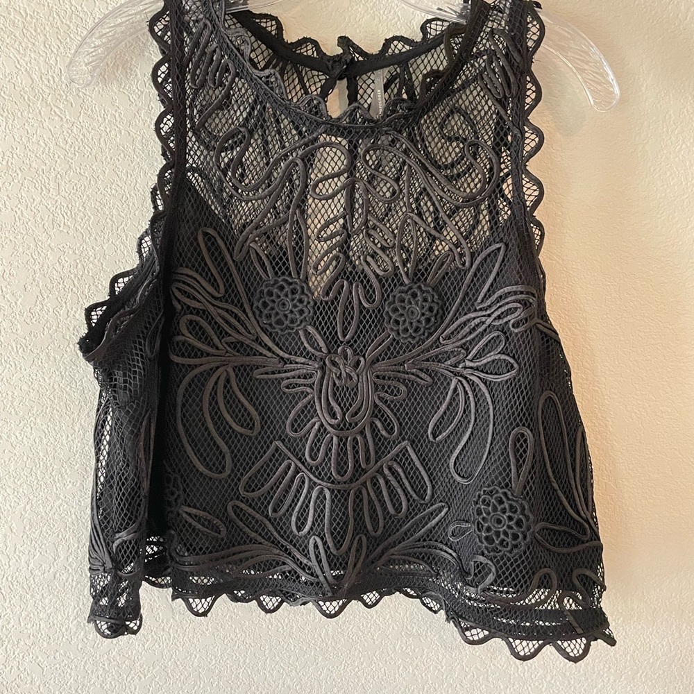 Anthropologie Black Lace Crochet Tank Top - Lightweight Women's Overlay